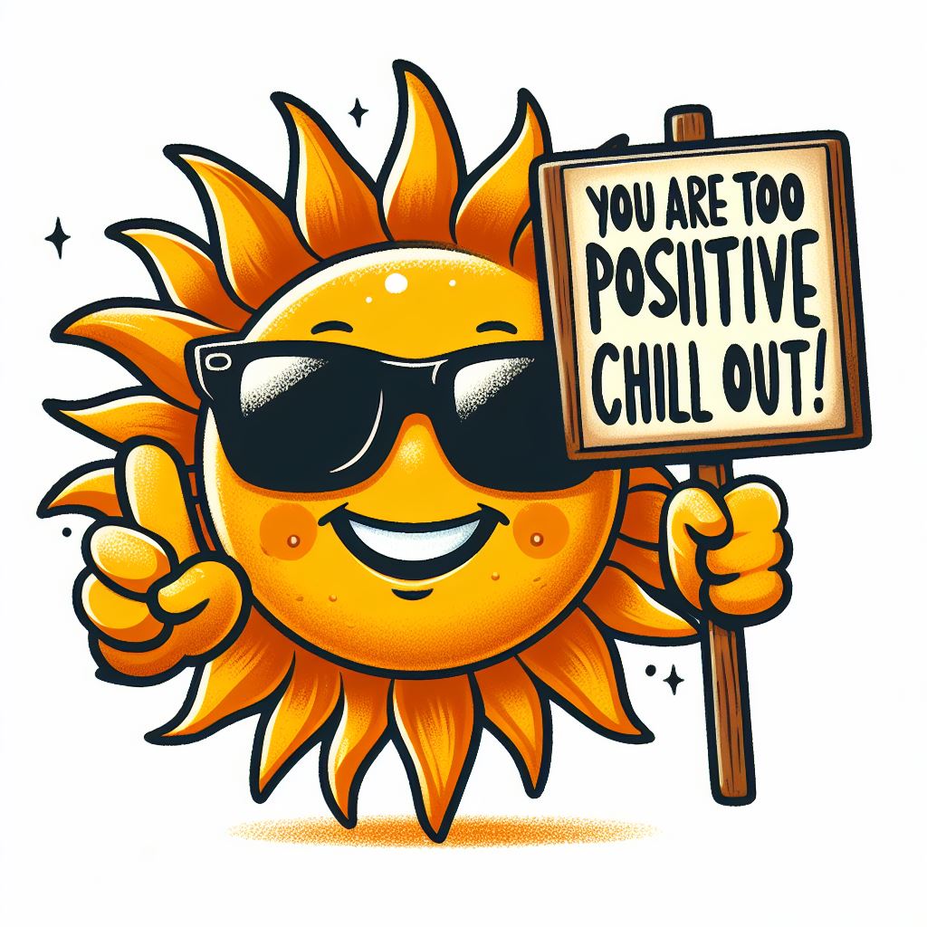 You are too positive. Chill out! Tu es trop positive, détends-toi.